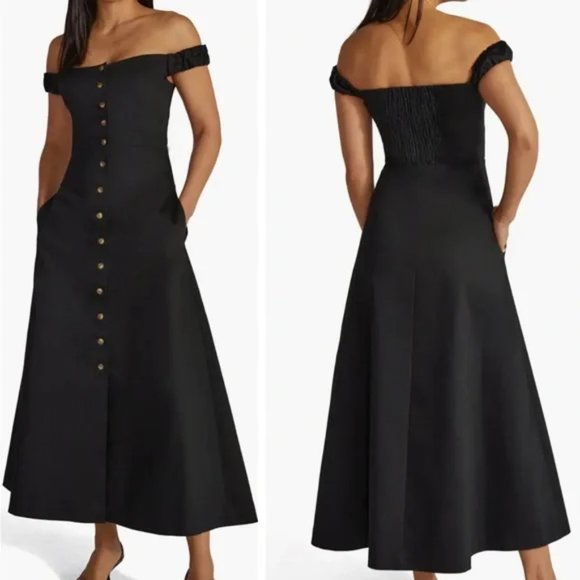 NEW FAVORITE DAUGHTER The Lovesick Off the Shoulder Dress Black Size 12 #1496 - Picture 1 of 8